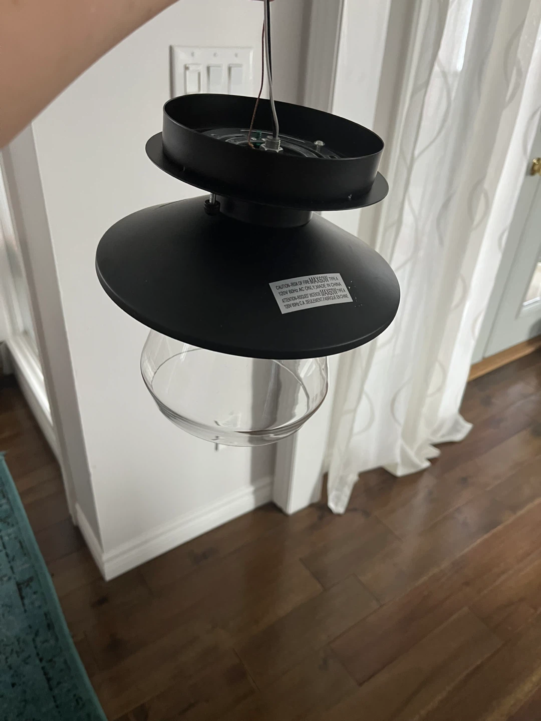 Black Pendant Light Fixture with Glass Shade
