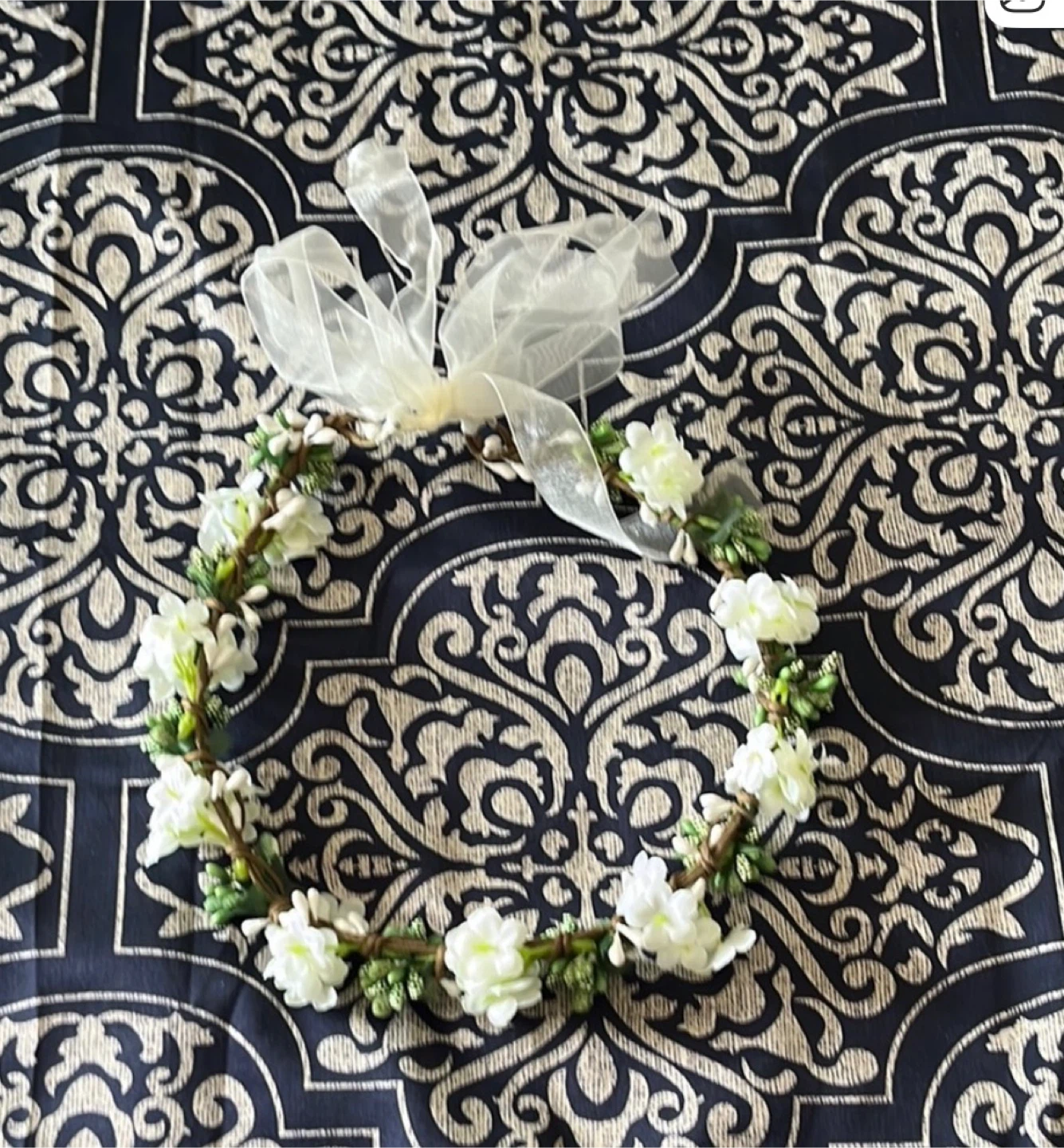 Floral Crown with White Ribbon Bow