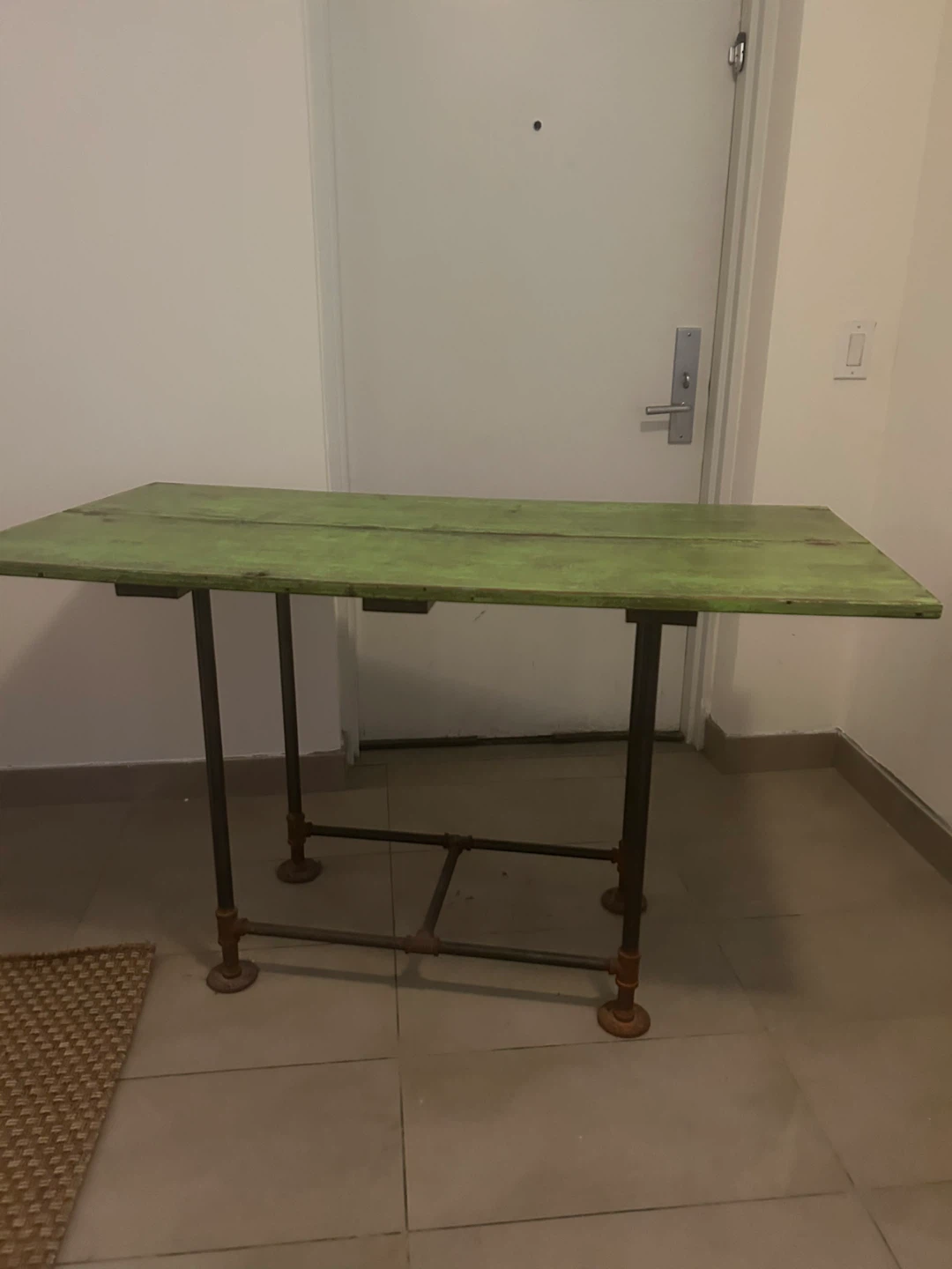 Rustic Green Table with Industrial Pipe Legs - photo 4