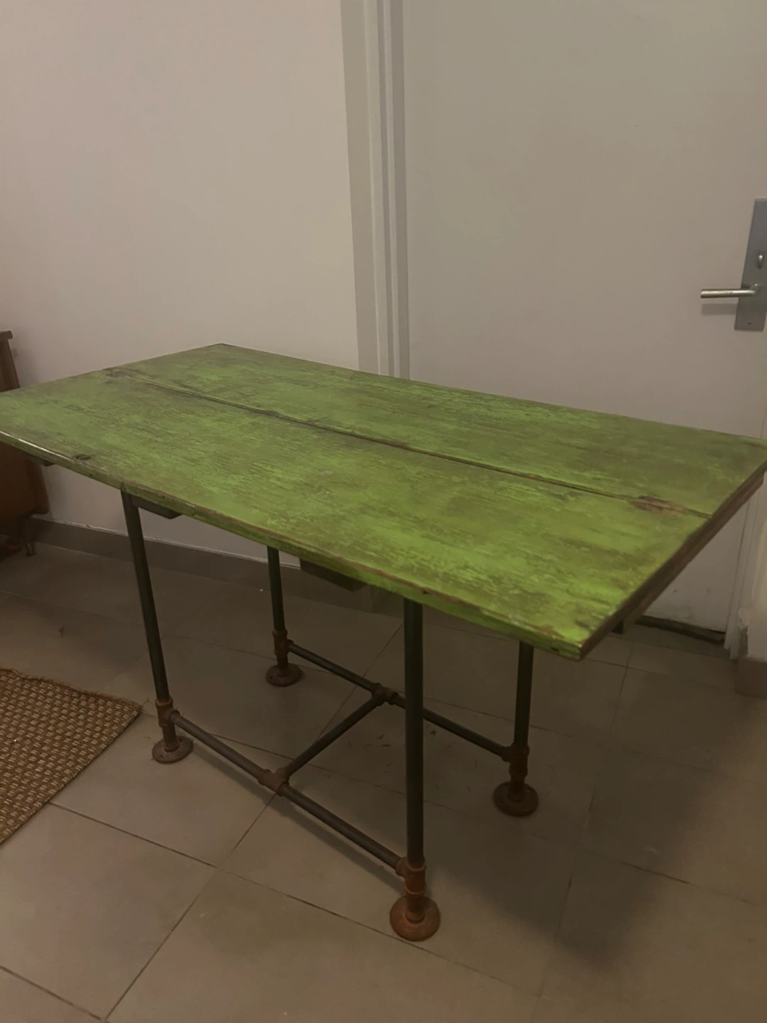 Rustic Green Table with Industrial Pipe Legs - photo 2