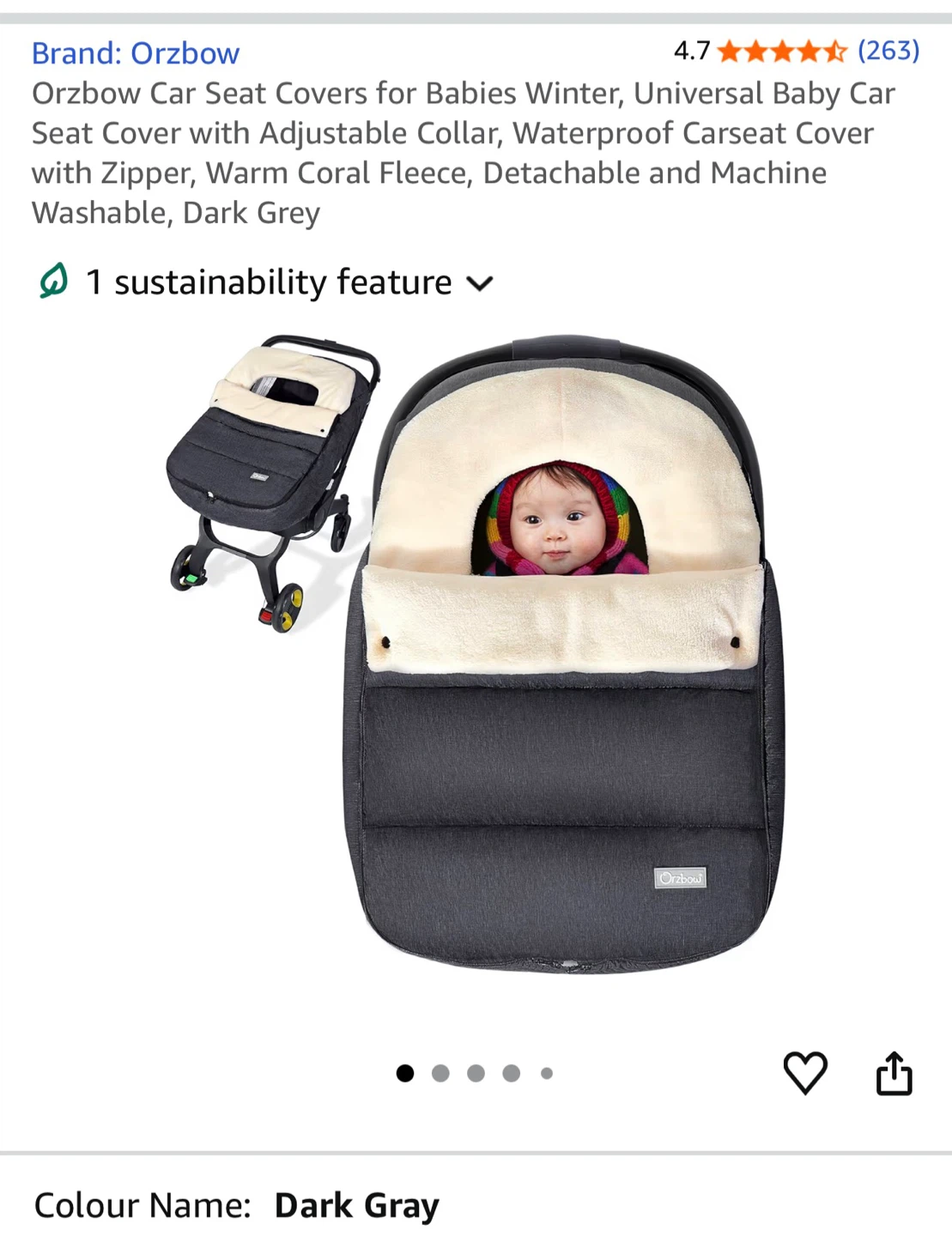 Orzbow Baby Car Seat Cover - Dark Grey