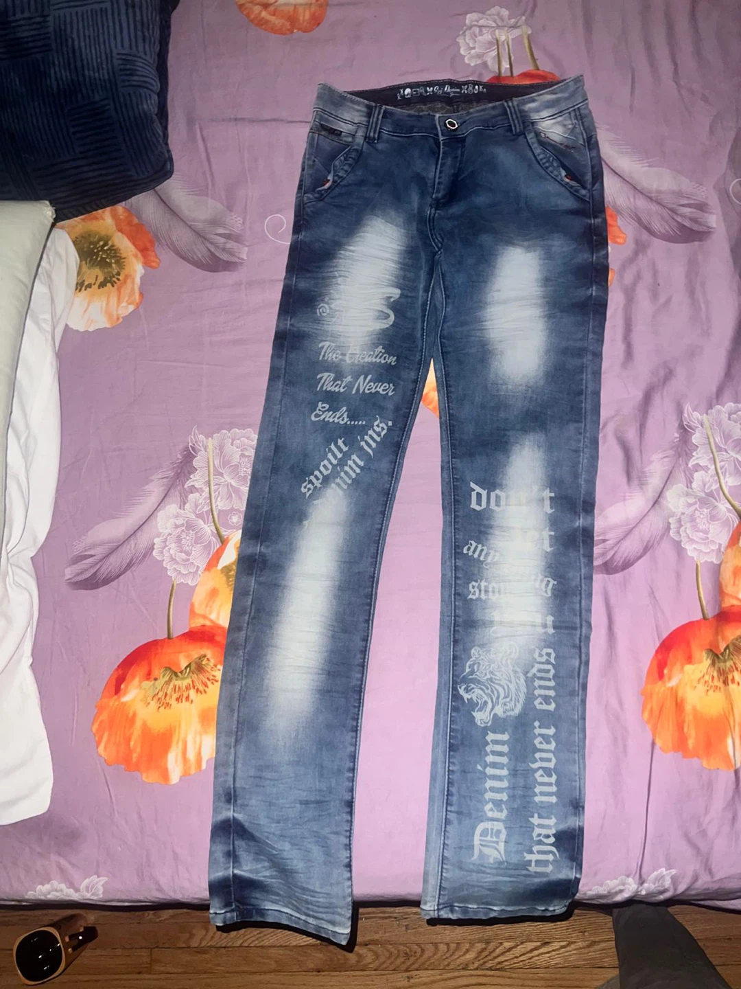 Blue Denim Jeans with Graphic Print