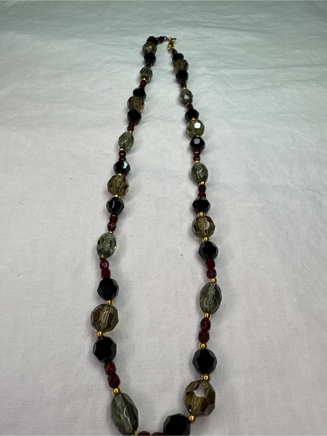Glass Beaded Necklace - Black, Olive Green, and Red