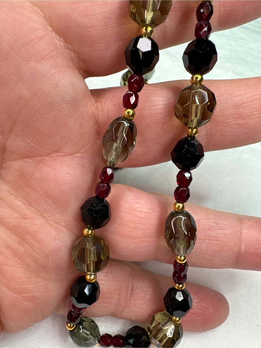Glass Beaded Necklace - Black, Olive Green, and Red - photo 2