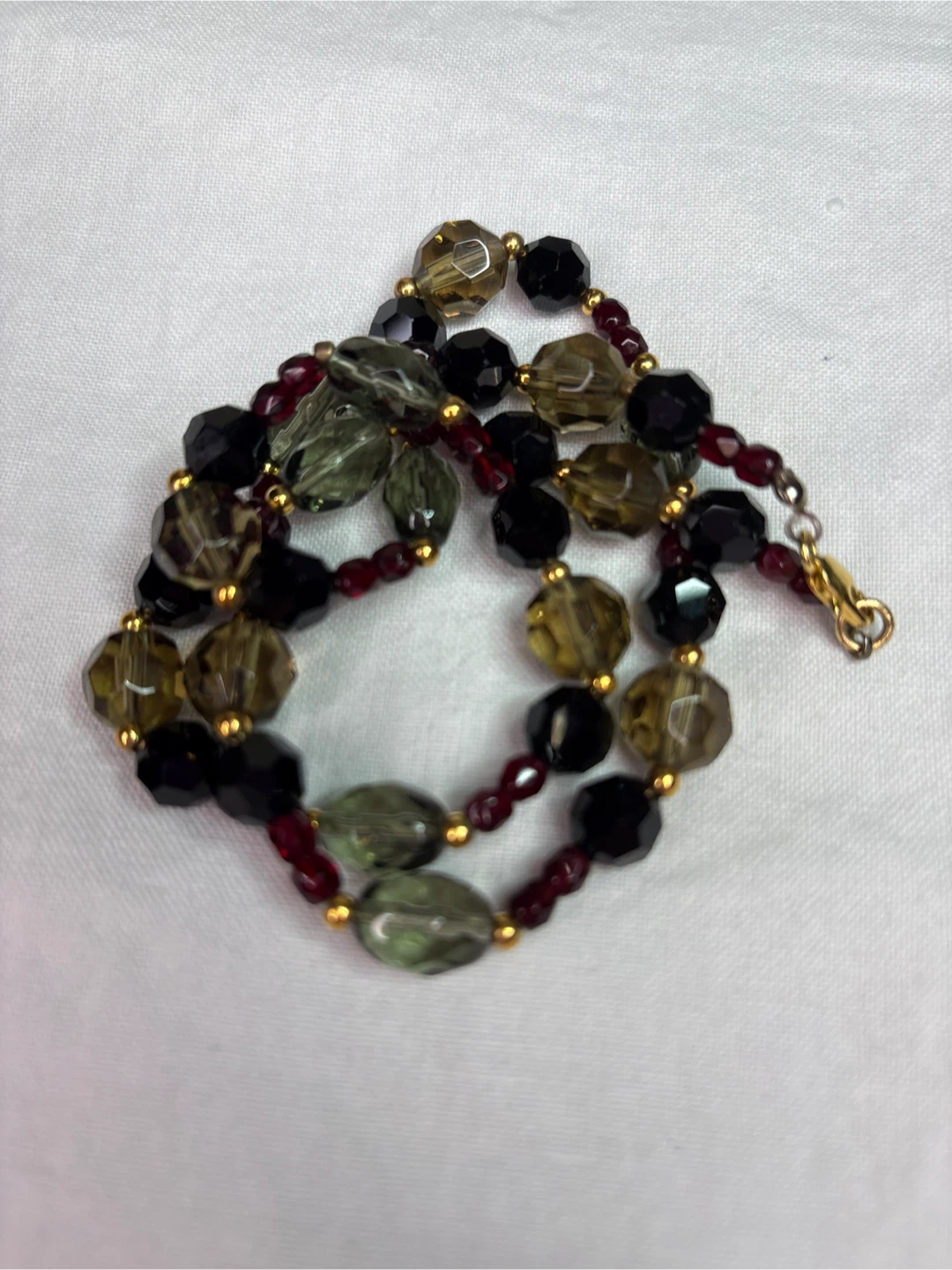 Glass Beaded Necklace - Black, Olive Green, and Red - photo 5
