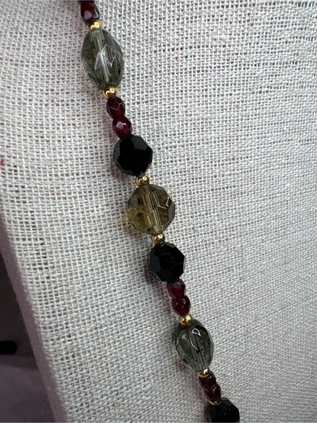 Glass Beaded Necklace - Black, Olive Green, and Red - photo 4
