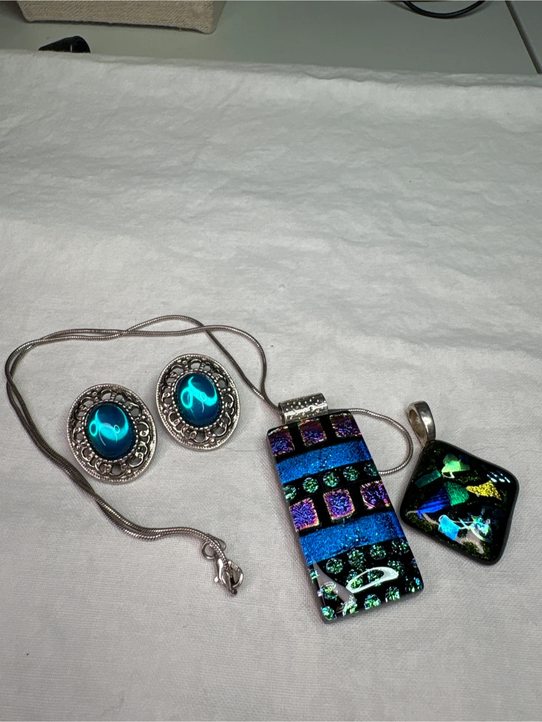 Sterling silver chain with  2 pendants & earrings Set