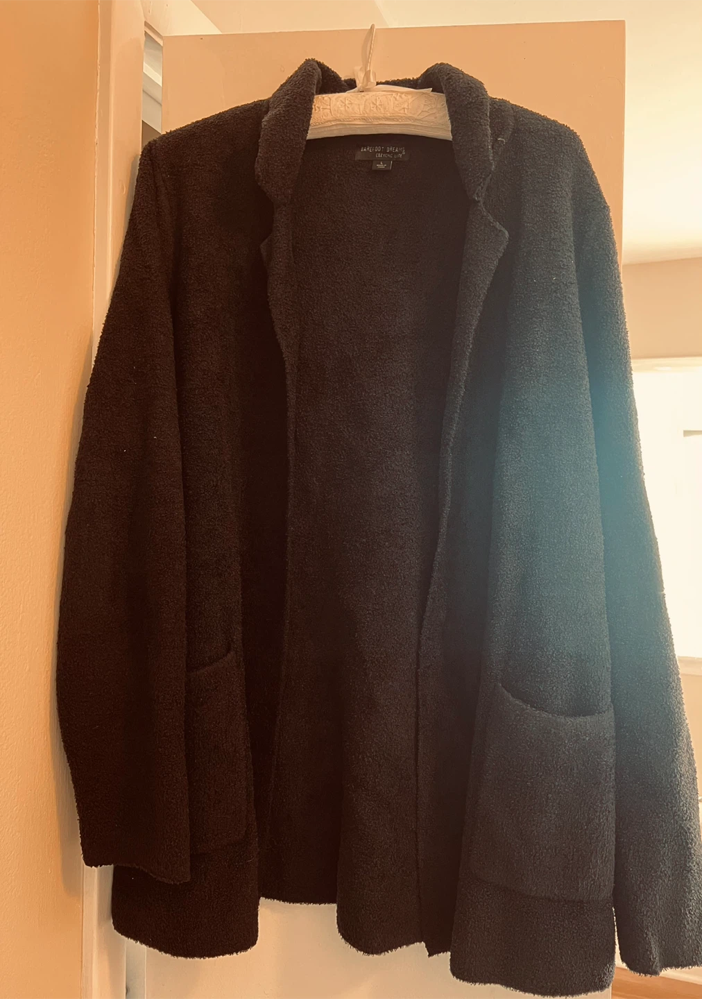 Barefoot Dreams Black CozyChic Lite Knit Notch Collar Cardigan