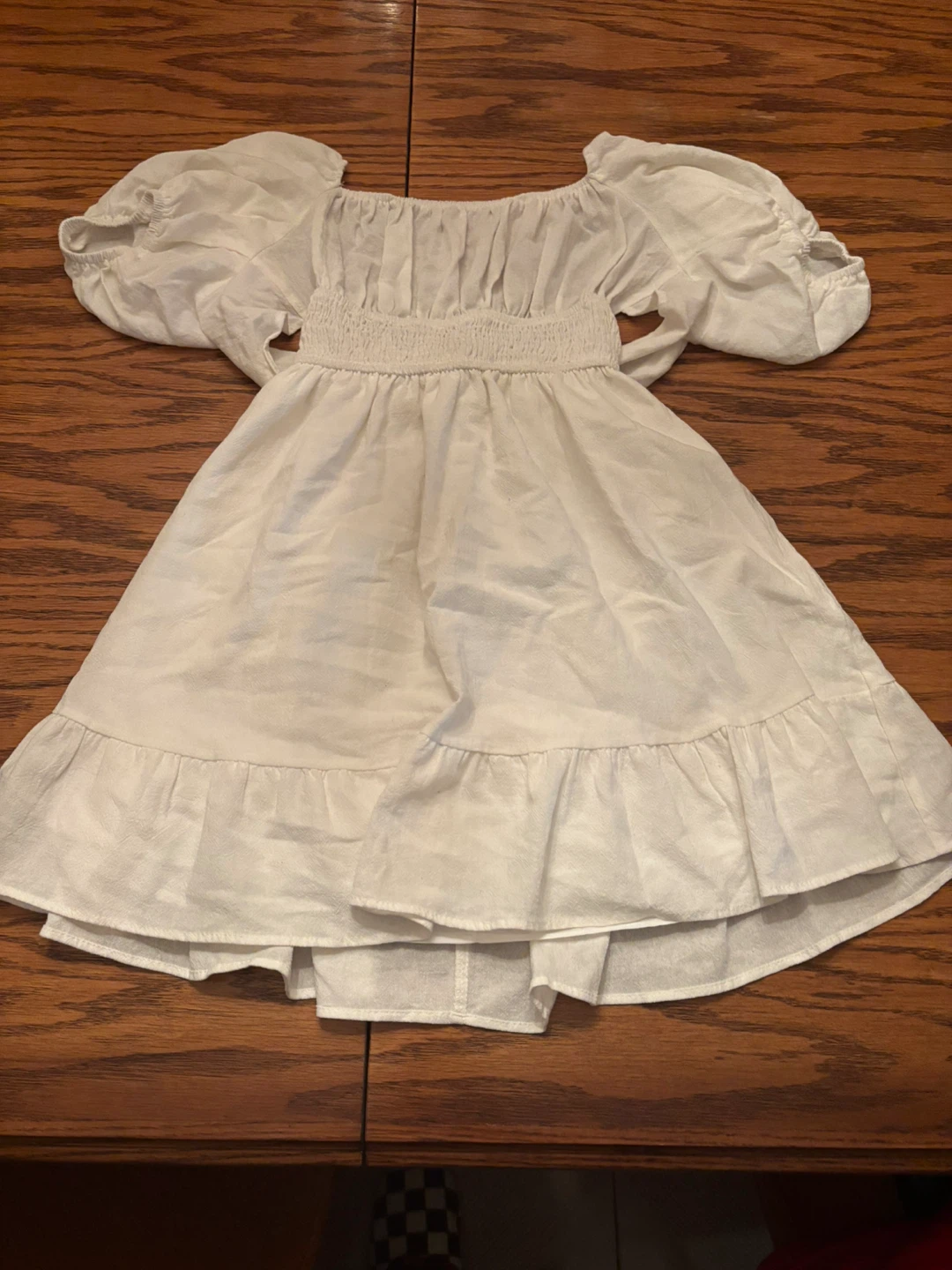 White Puff Sleeve Dress with Ruffles