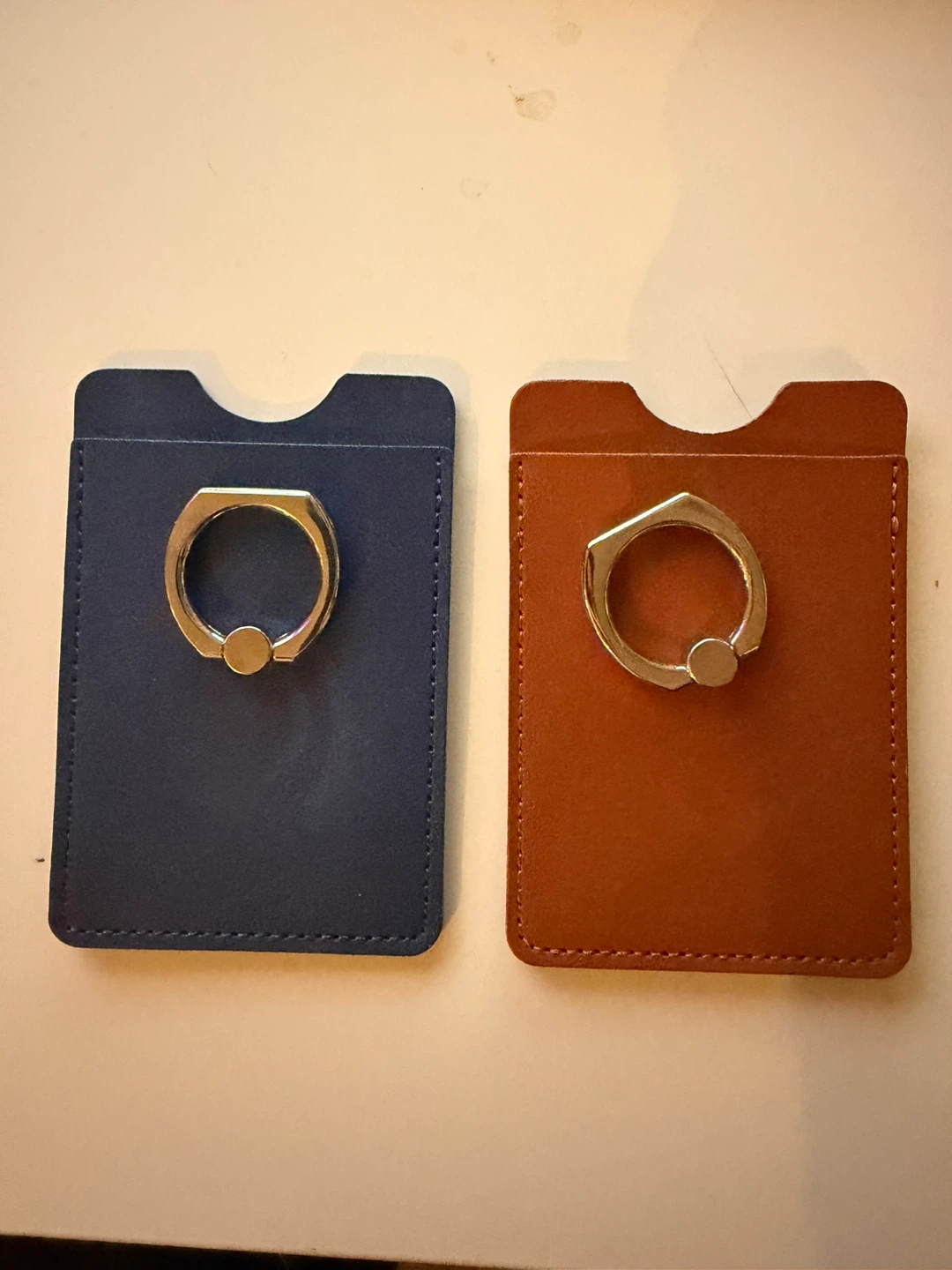 Vegan leather Phone Card Holder with Ring Stand - Blue & Brown