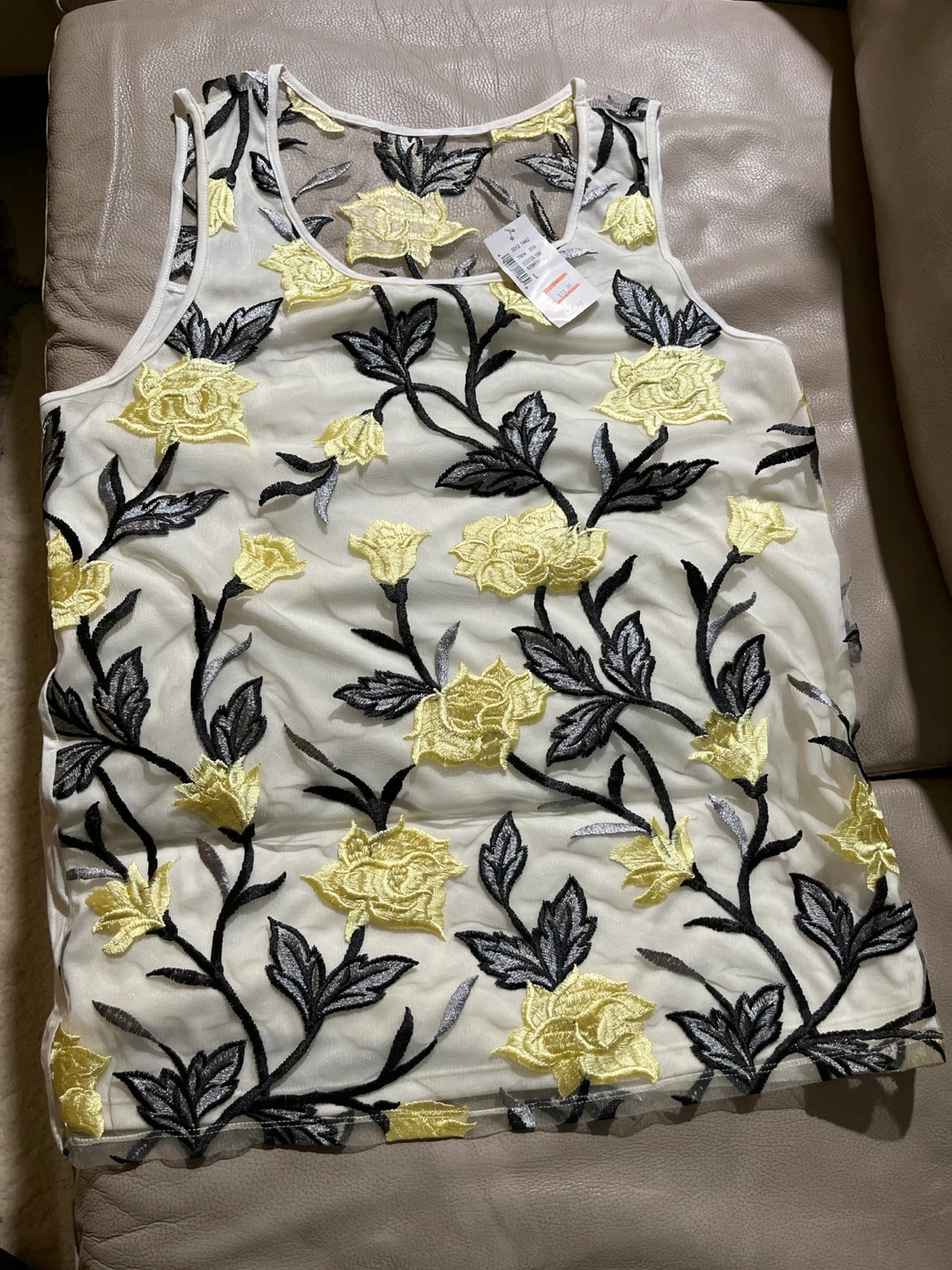 White Sleeveless Top with Yellow Floral Embroidery
