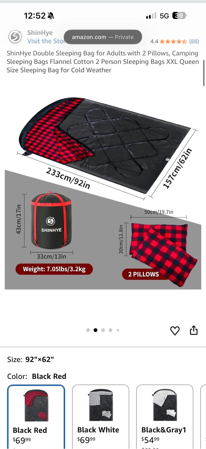 ShinHye Double Sleeping Bag - XXL Queen Size, Black & Red