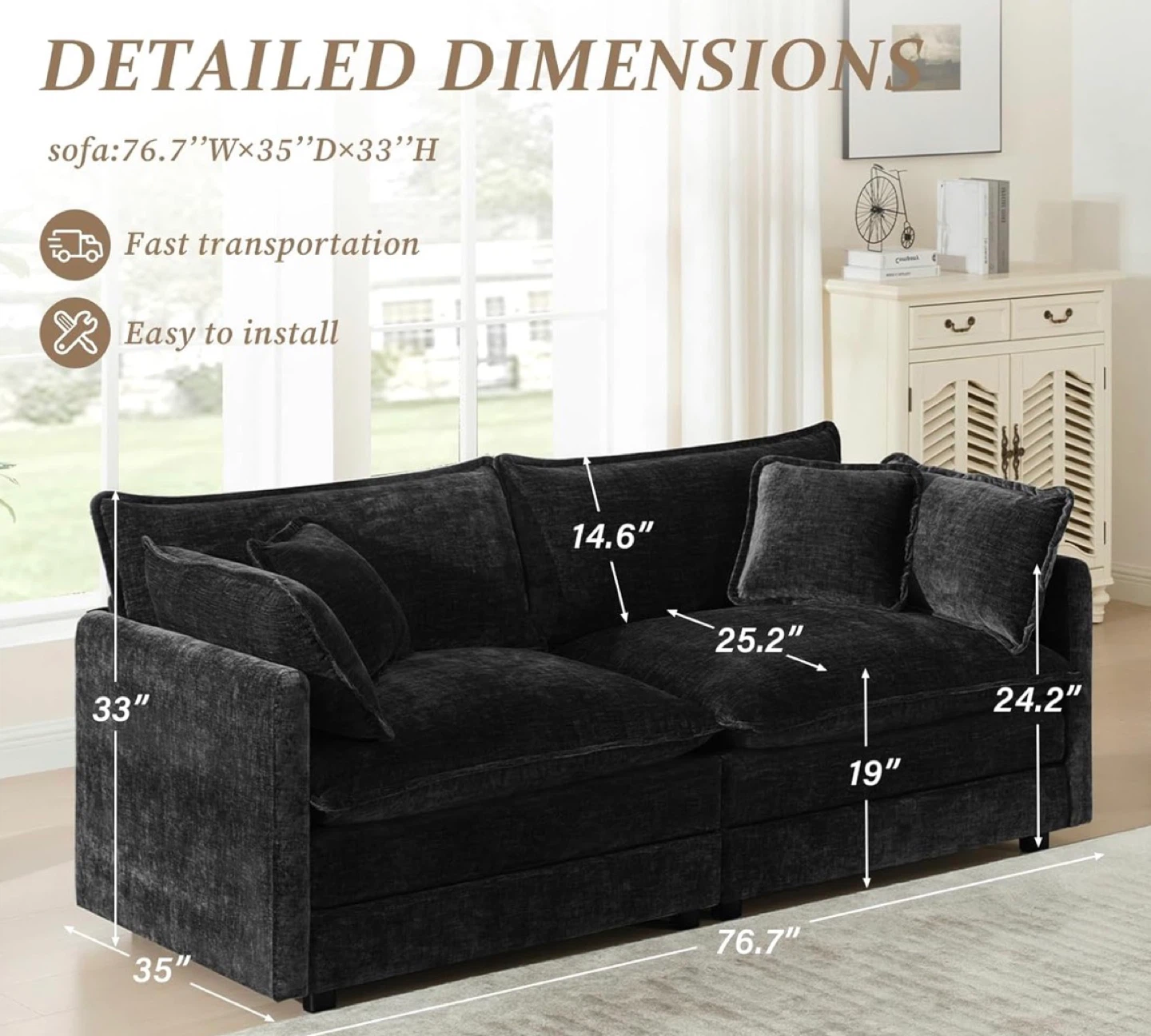 Black Upholstered Sofa - photo 2