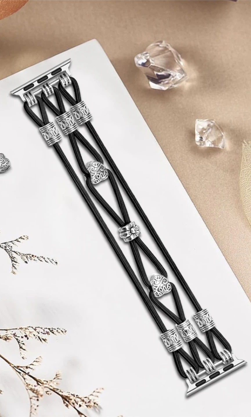 Black Elastic Apple Watch Band with Charms
