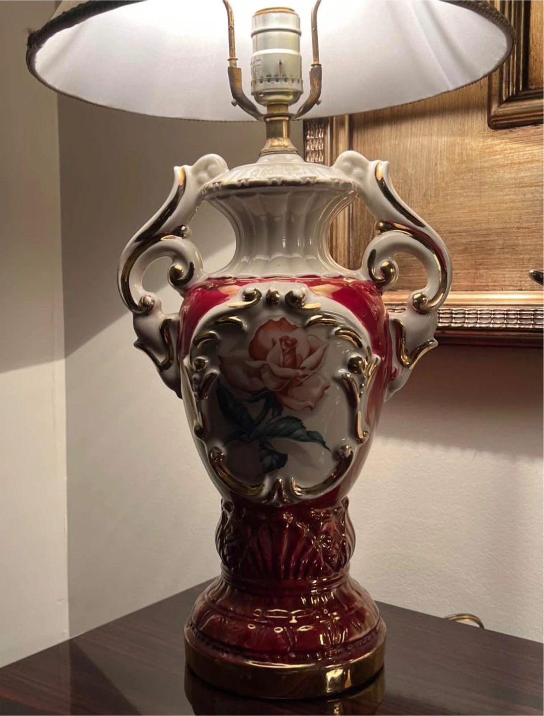 Vintage Ceramic Table Lamps with Rose Design (Set of 2) - photo 2