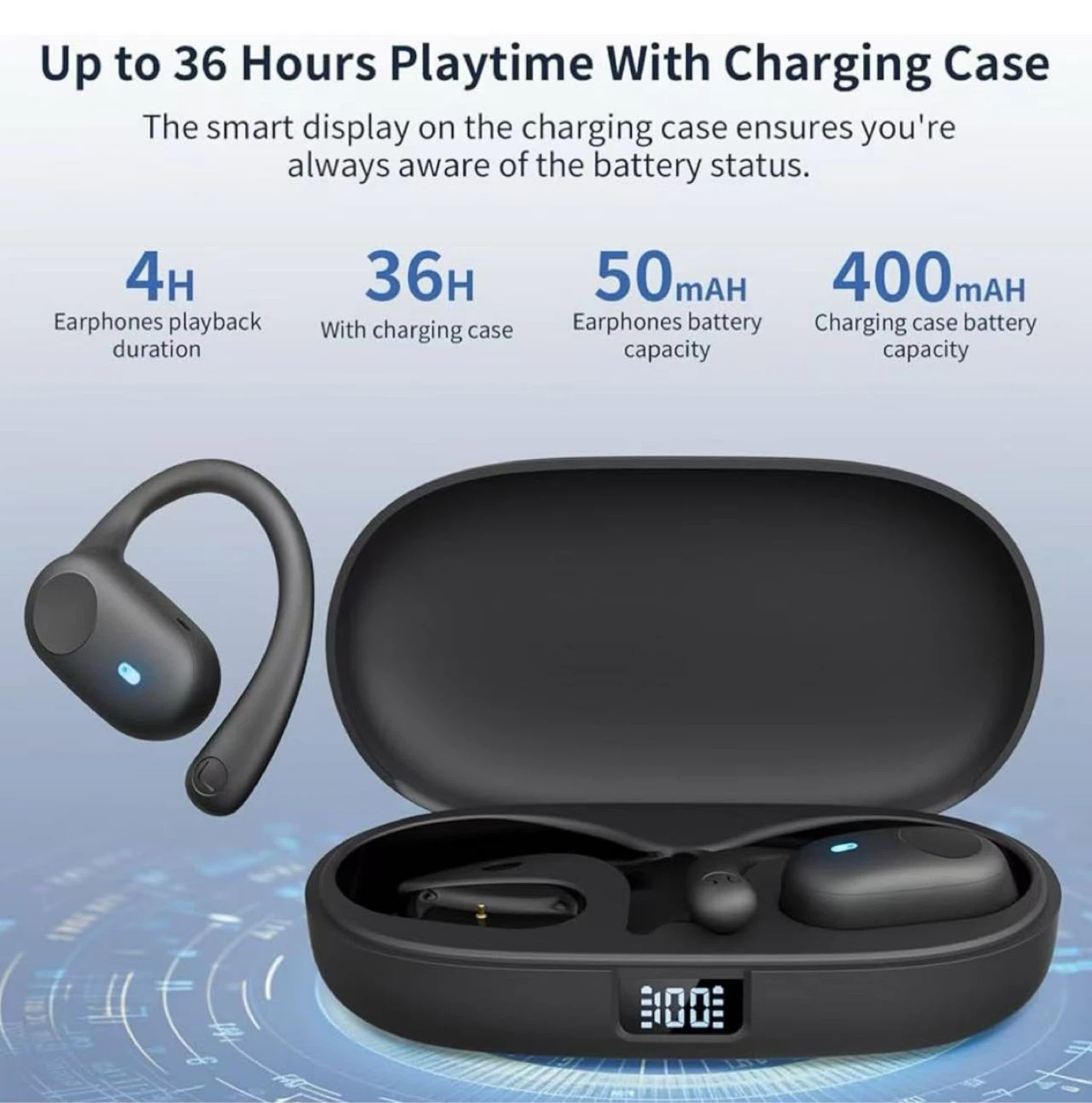 Black Open-Ear Wireless Earbuds with Charging Case - photo 2