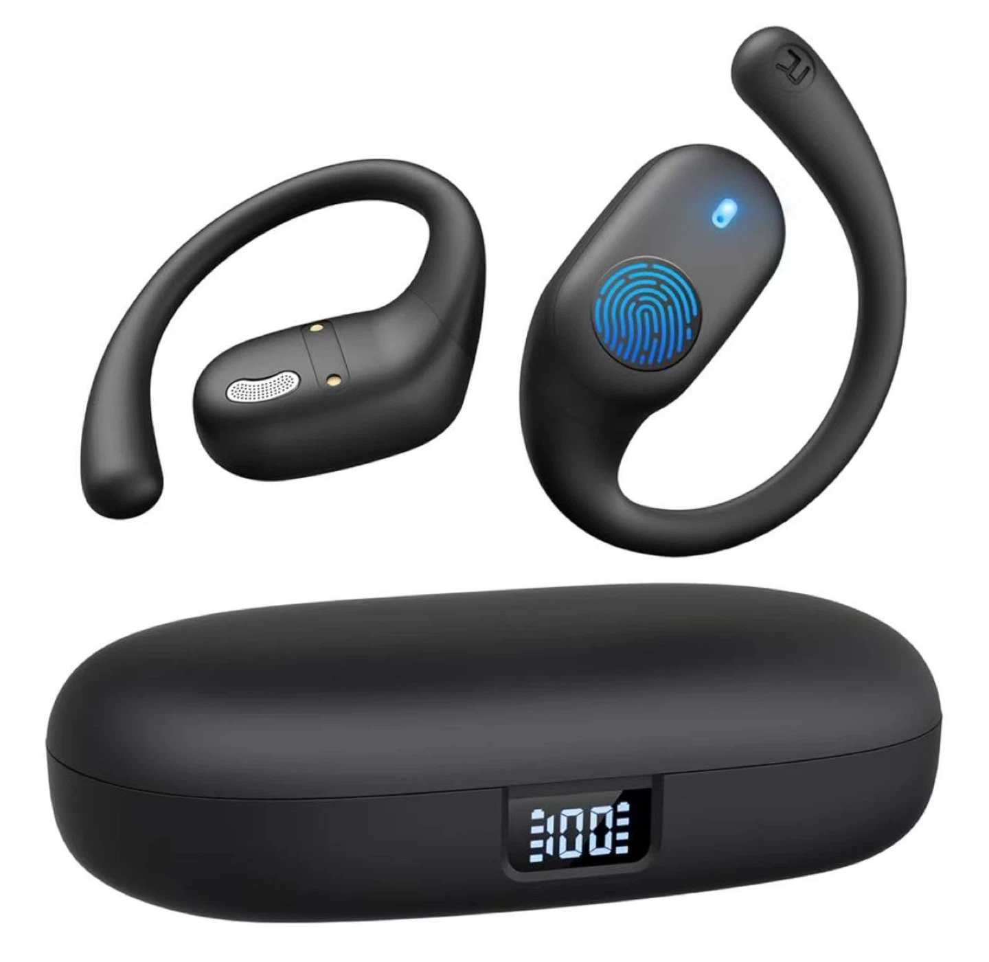 Black Open-Ear Wireless Earbuds with Charging Case