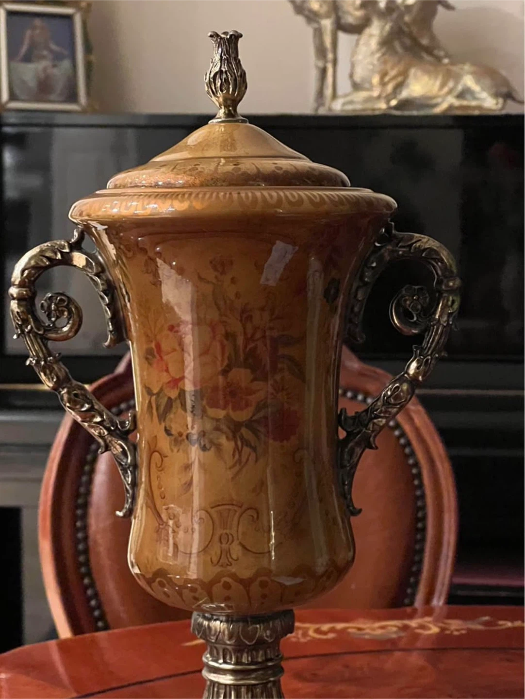 Decorative Lidded Urn with Floral Design