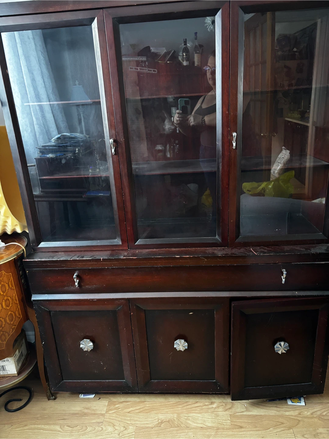 Wooden Display Cabinet with Glass Doors