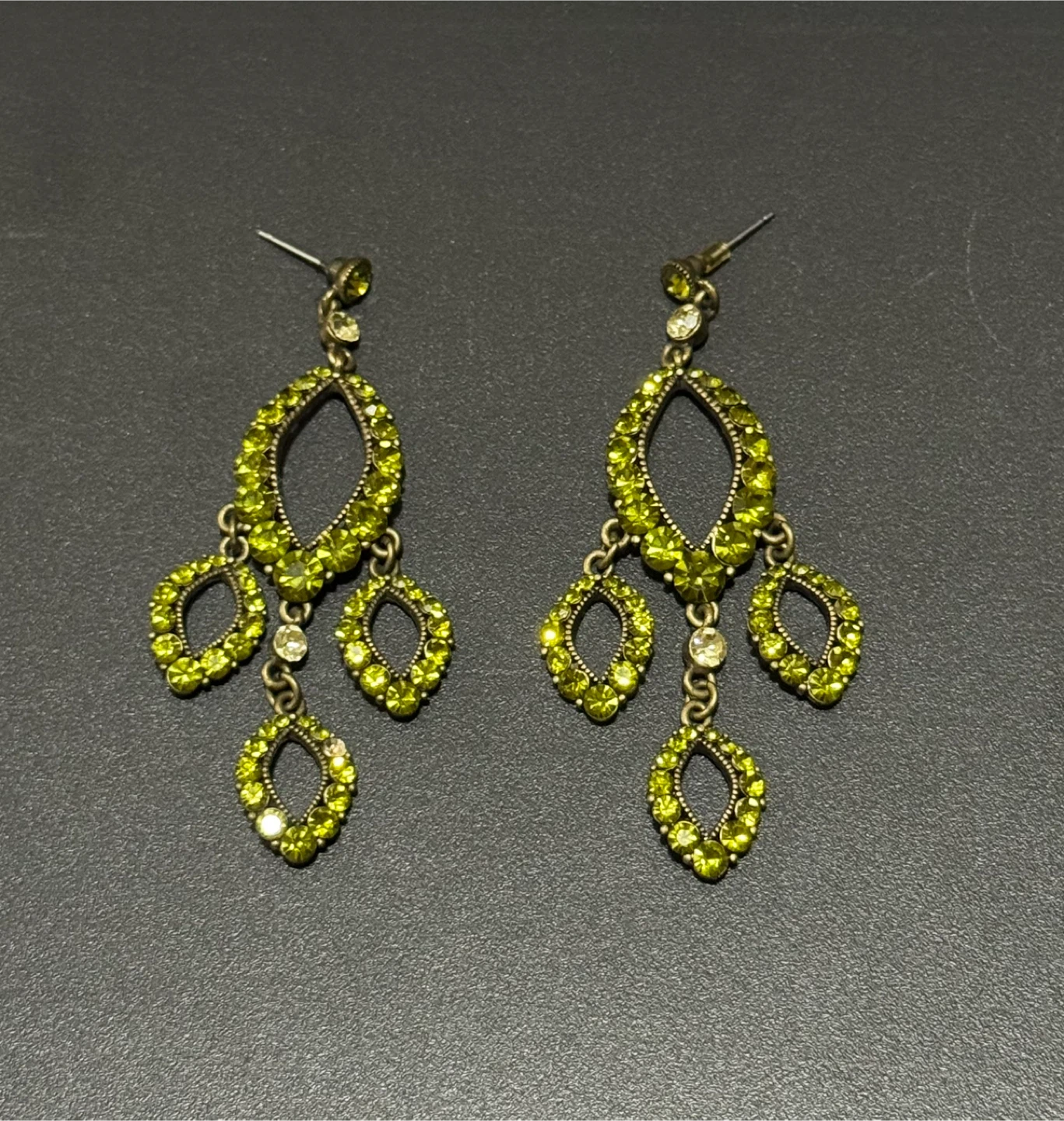 Chandelier Earrings with Green Crystals