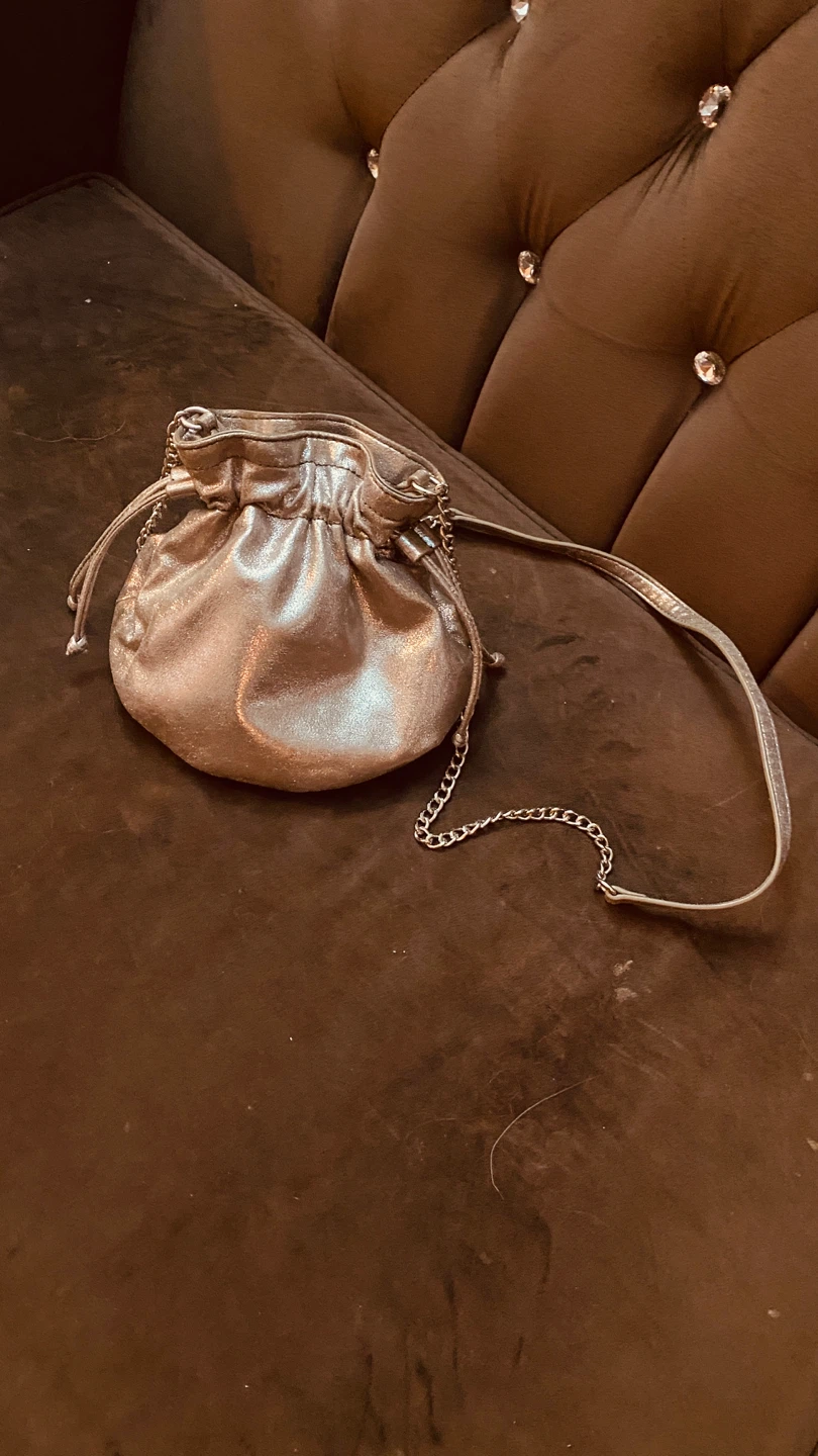 Silver Drawstring Pouch Bag with Chain Strap - photo 2