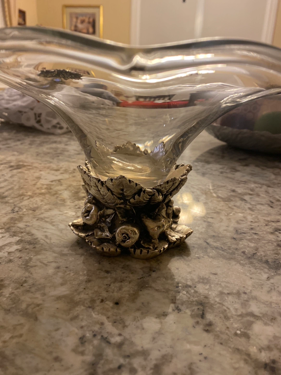 Glass footed serving bowl with ornate base - photo 3