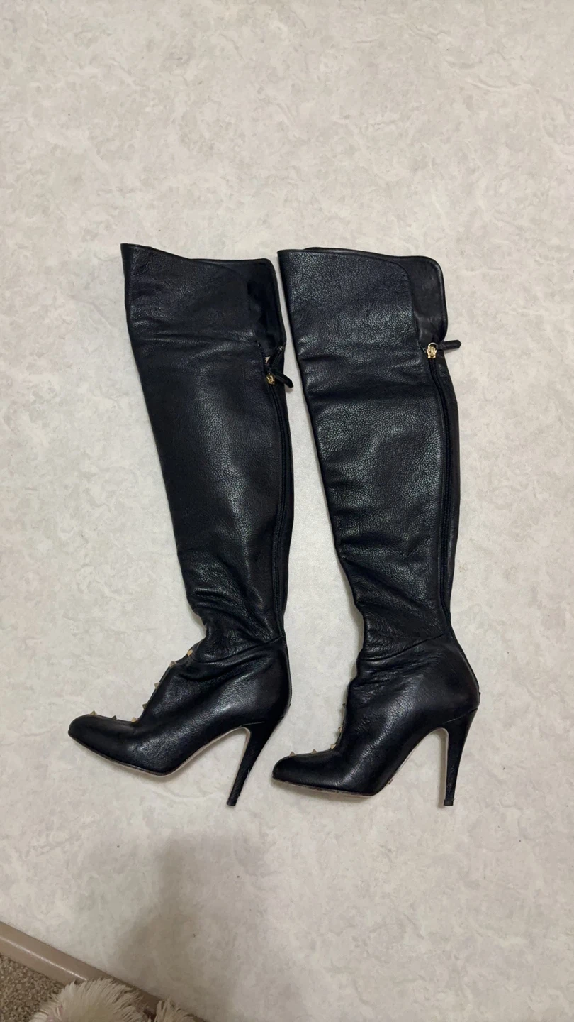 Valentino Black Leather Rockstud Over-the-Knee Boots Size 36 - photo 2