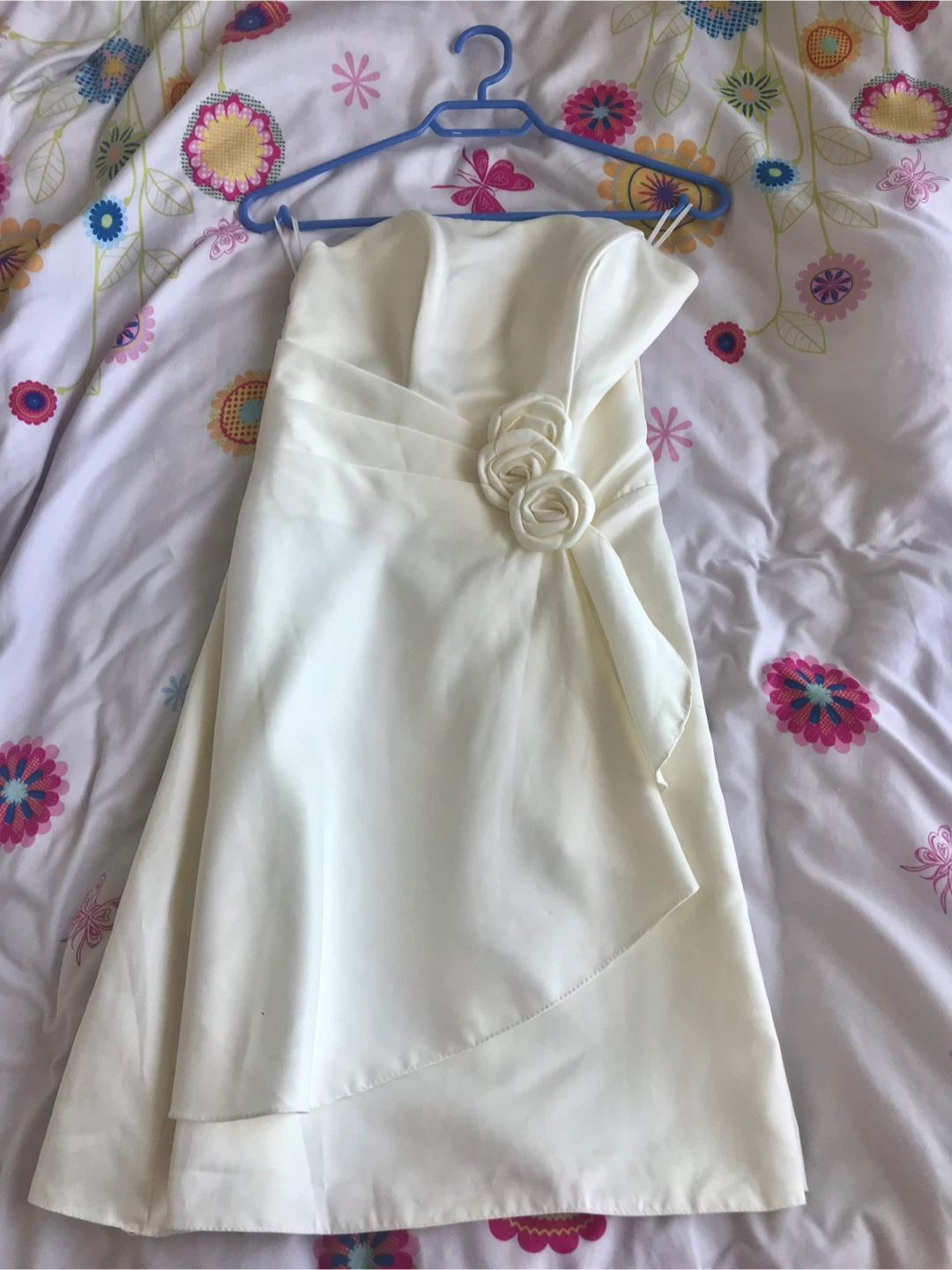 Cream Strapless Dress with Rose Detail