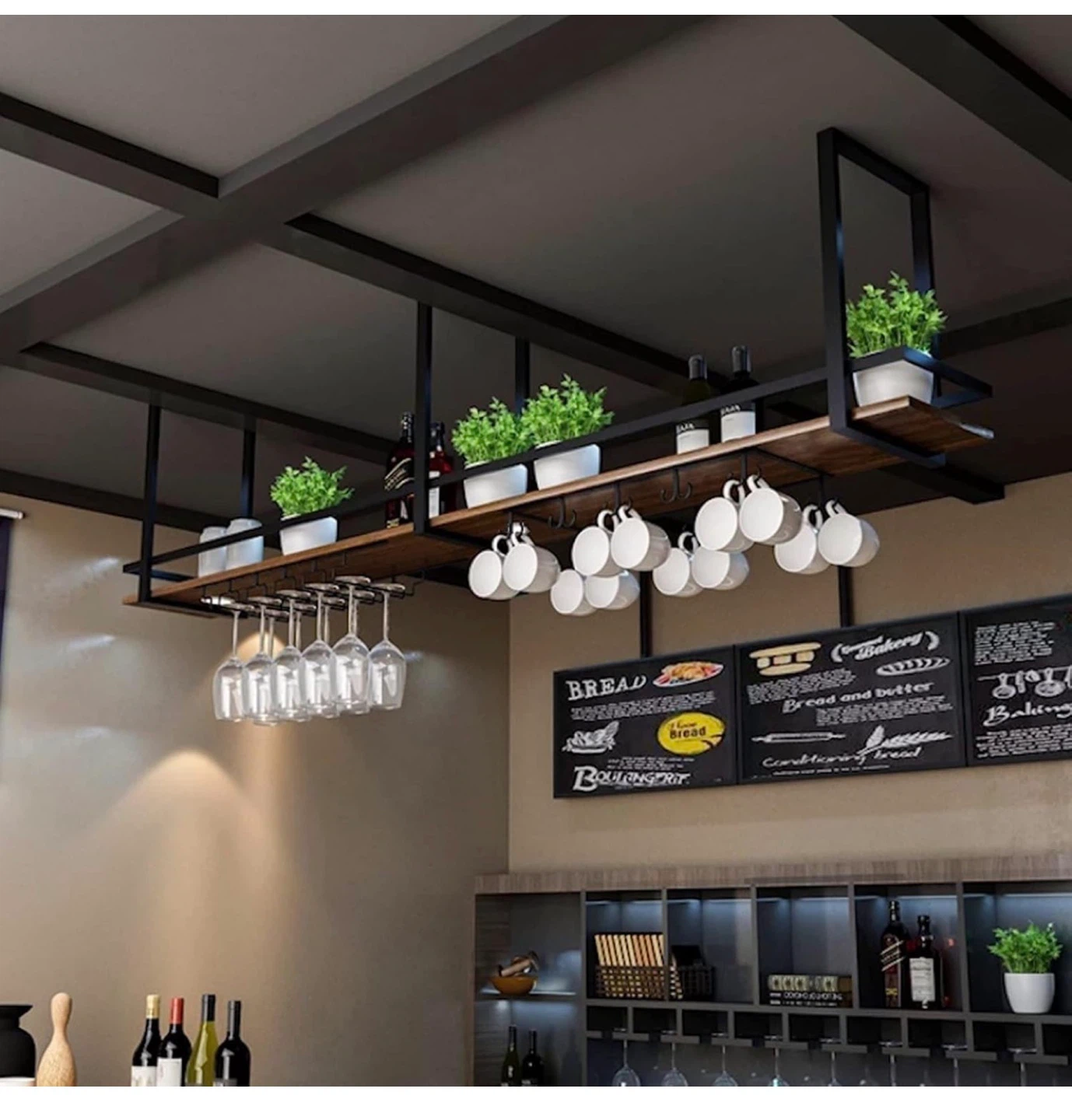 Ceiling hanging wine glass holder