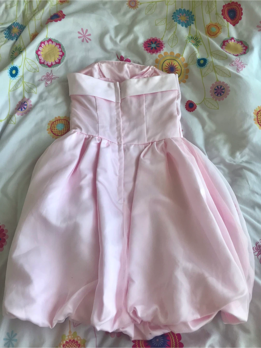 Pink Strapless Dress with Rose Detail - photo 2