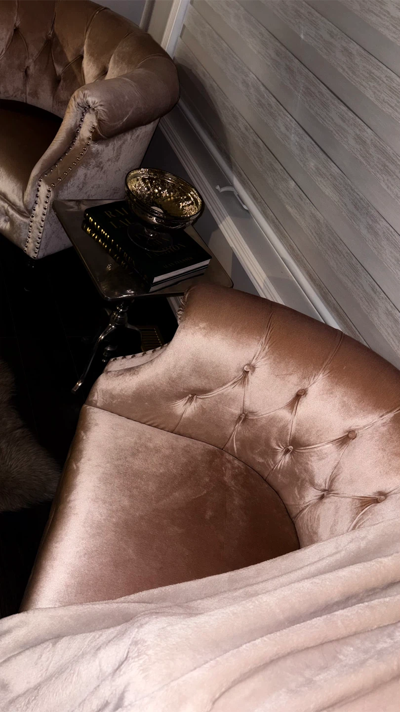 Beautiful Champagne Upholstered Barrel  Sofa Chair Pair - photo 5