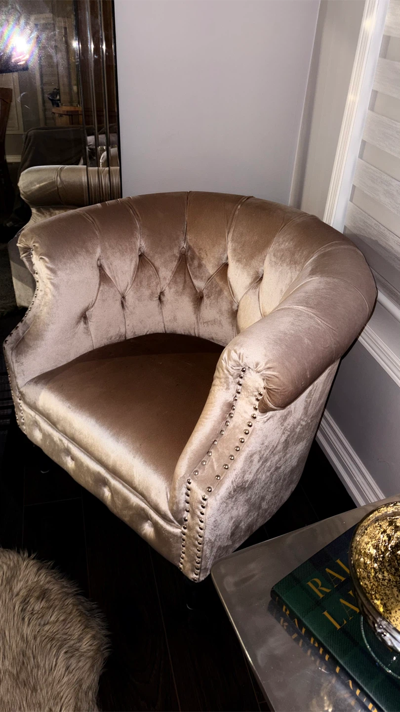 Beautiful Champagne Upholstered Barrel  Sofa Chair Pair - photo 2