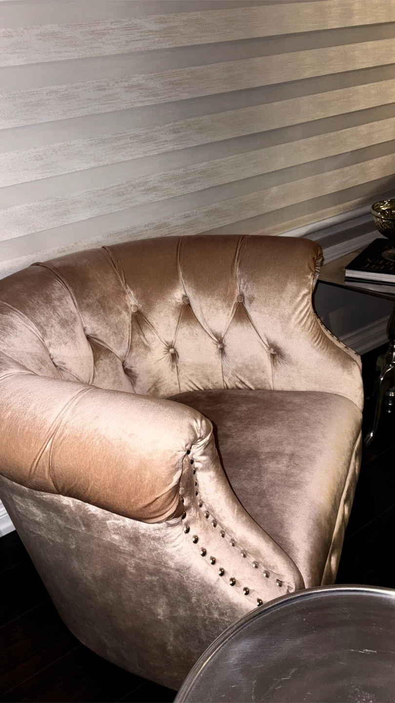 Beautiful Champagne Upholstered Barrel  Sofa Chair Pair - photo 3