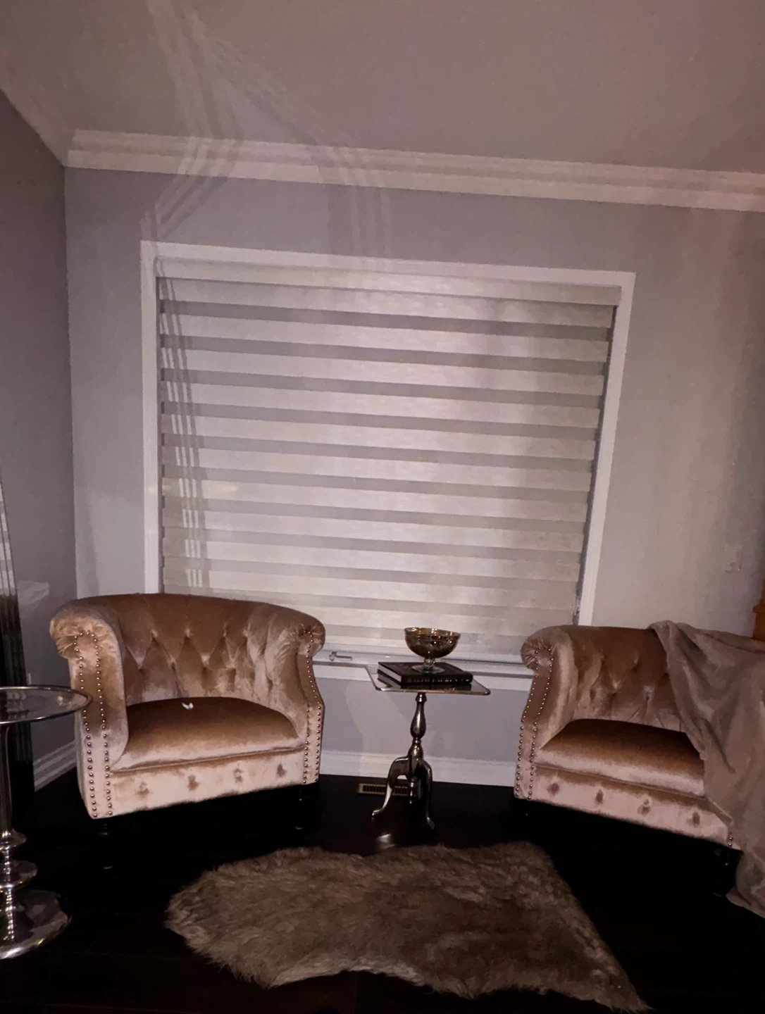 Beautiful Champagne Upholstered Barrel  Sofa Chair Pair