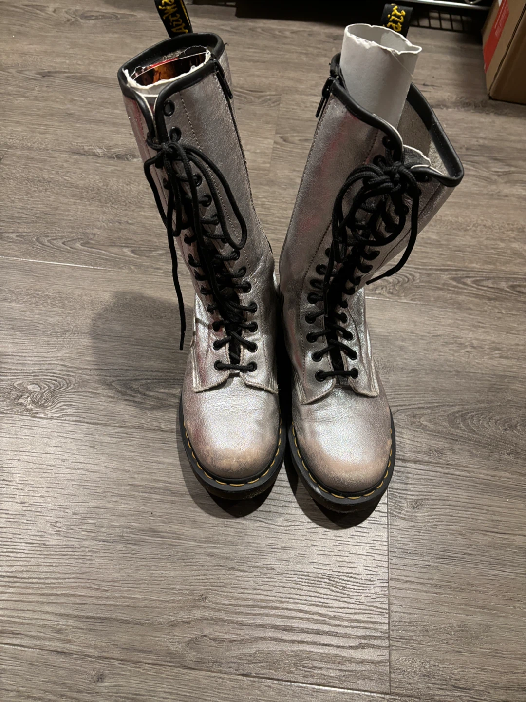 Dr. Martens Silver Metallic Lace Up Boots - photo 2