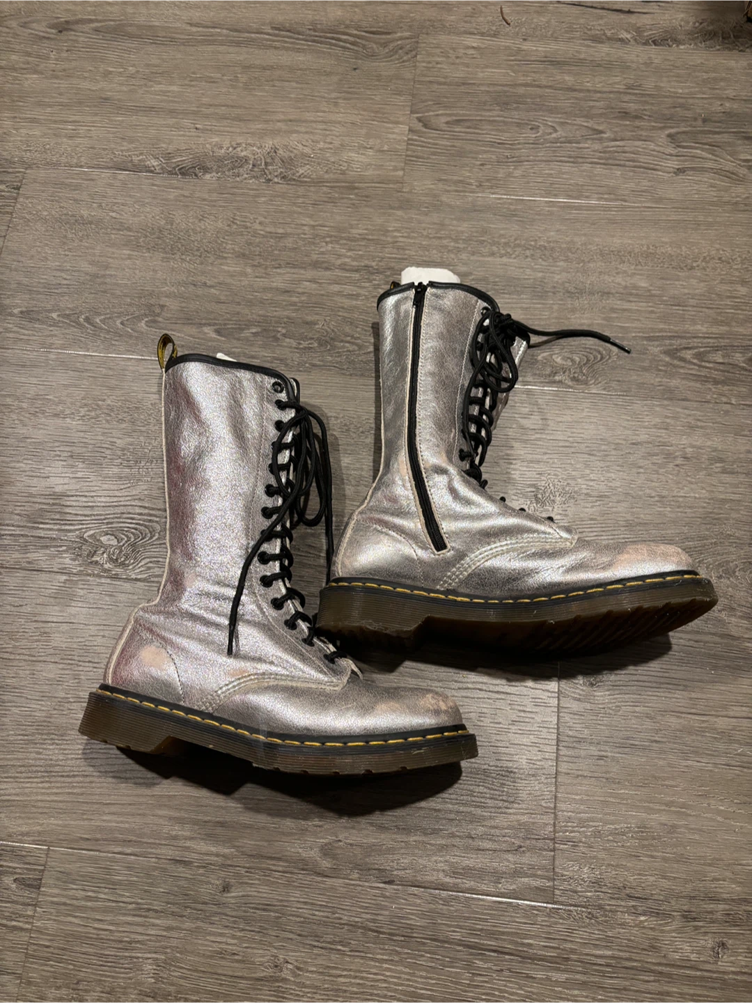Dr. Martens Silver Metallic Lace Up Boots