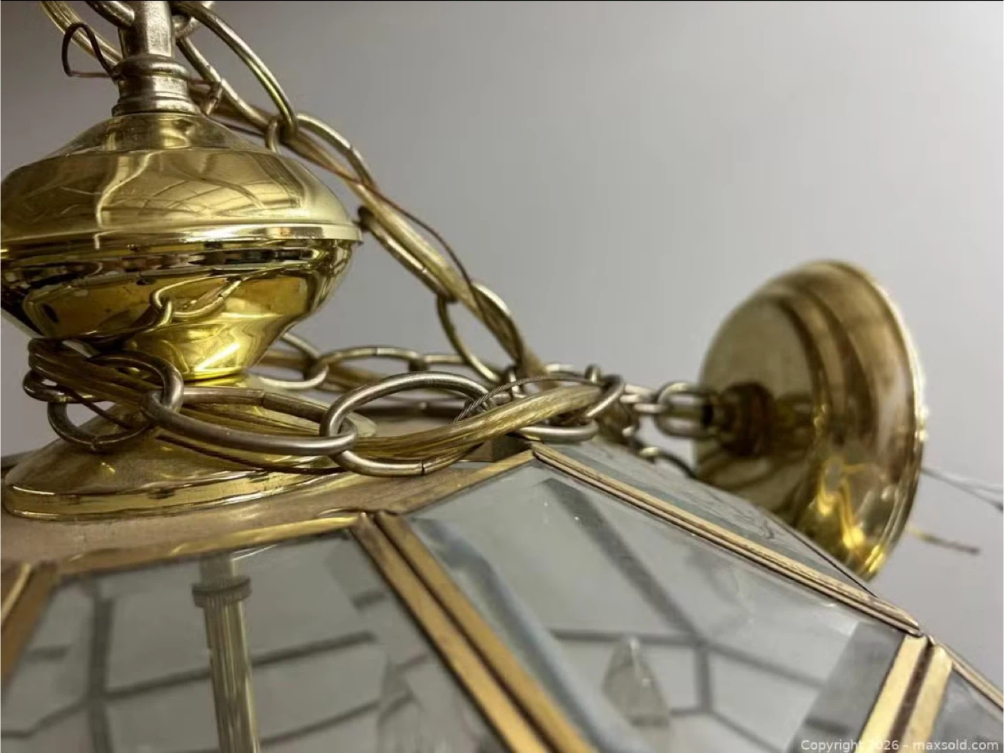 Octagonal Brass & Beveled Glass Chandelier - photo 4