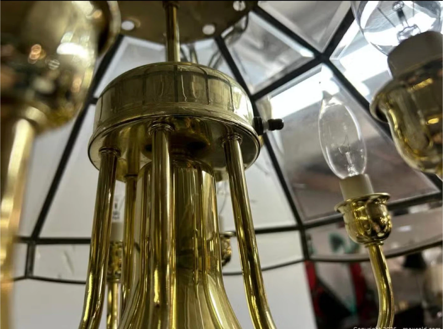 Octagonal Brass & Beveled Glass Chandelier - photo 5