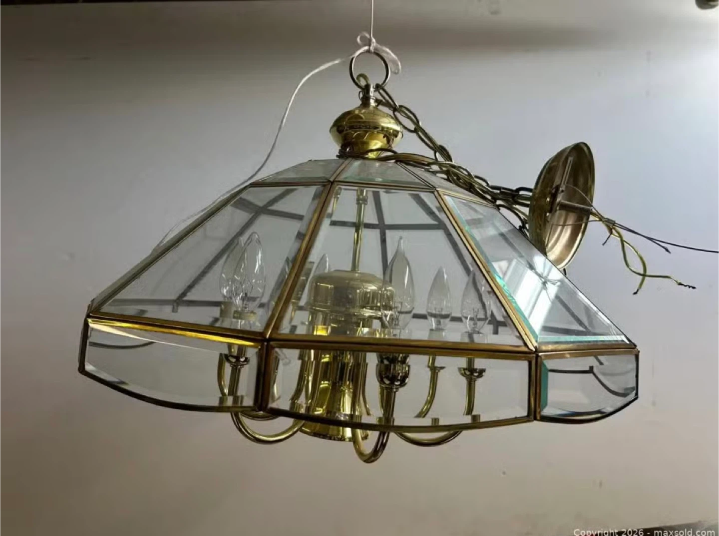 Octagonal Brass & Beveled Glass Chandelier
