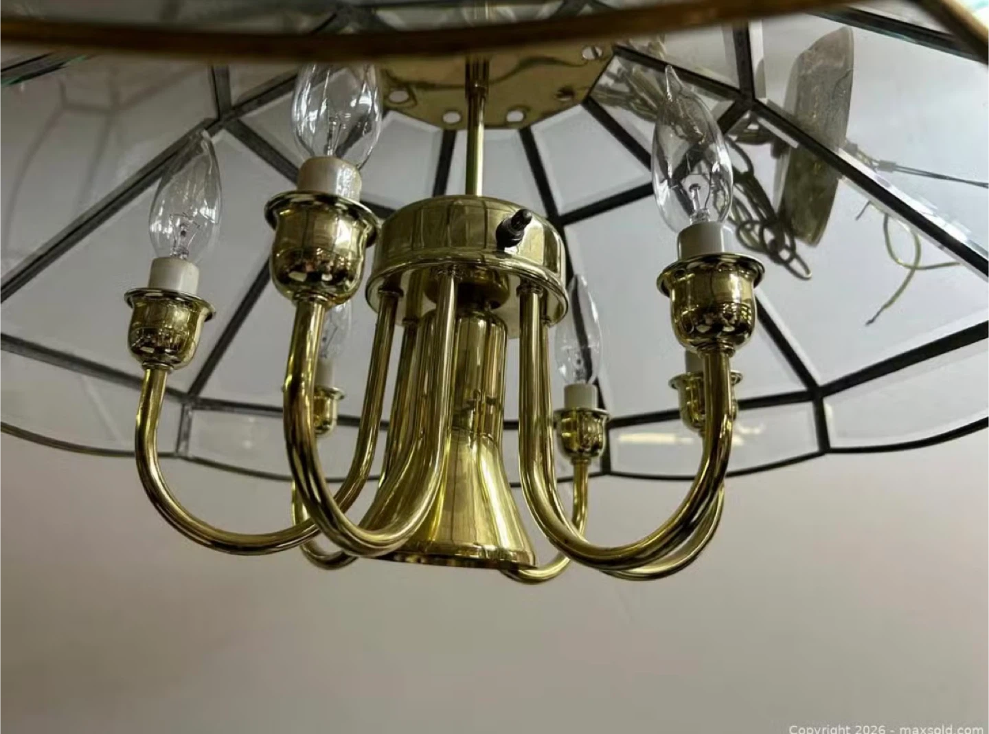 Octagonal Brass & Beveled Glass Chandelier - photo 3