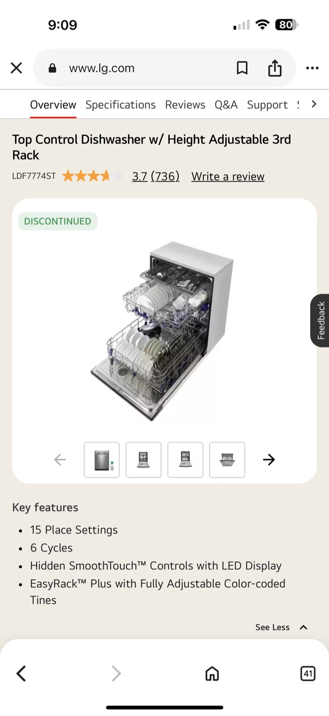 LG Dishwasher w/ Height Adjustable 3rd Rack LDF7774ST - photo 3