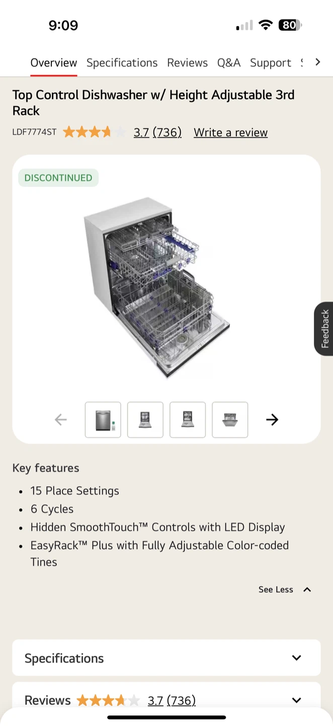 LG Dishwasher w/ Height Adjustable 3rd Rack LDF7774ST - photo 4