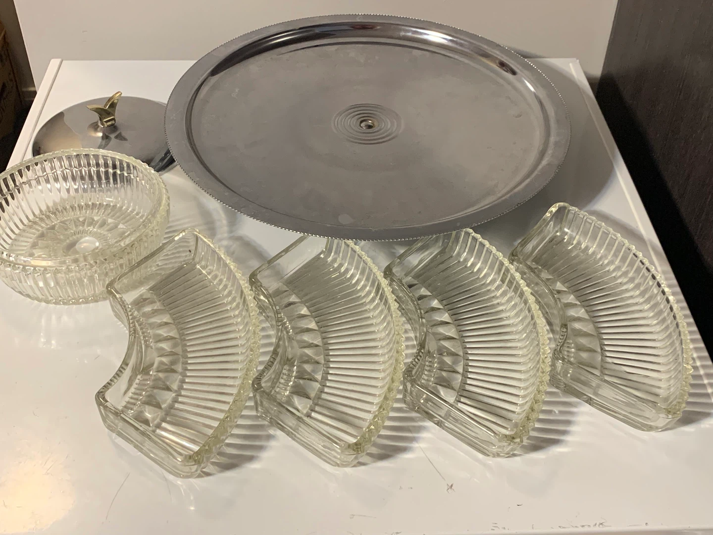 Vintage Silver and Glass Serving Platter with Lid