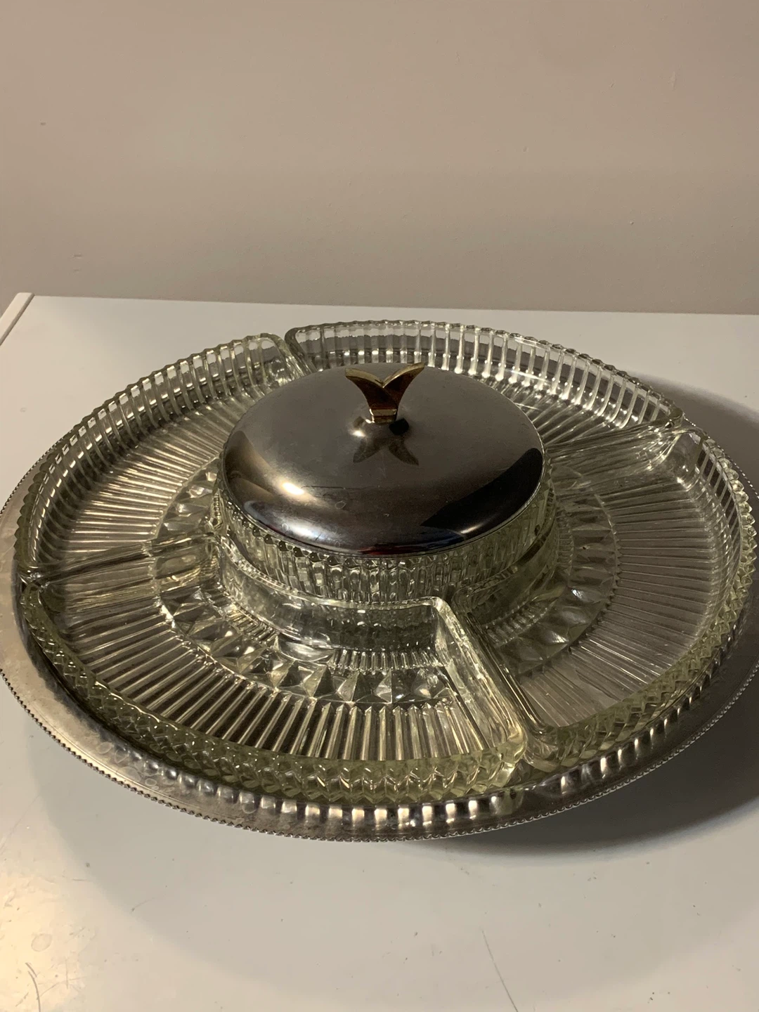 Vintage Silver and Glass Serving Platter with Lid - photo 2