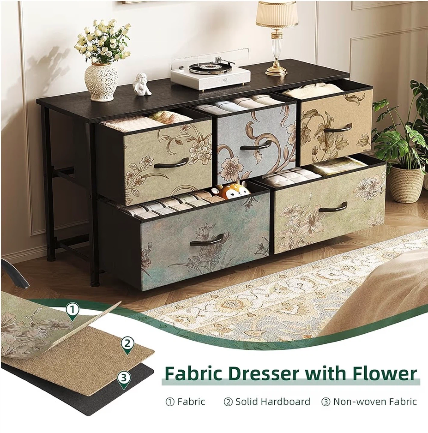 Fabric Dresser with Flower Drawers - photo 2