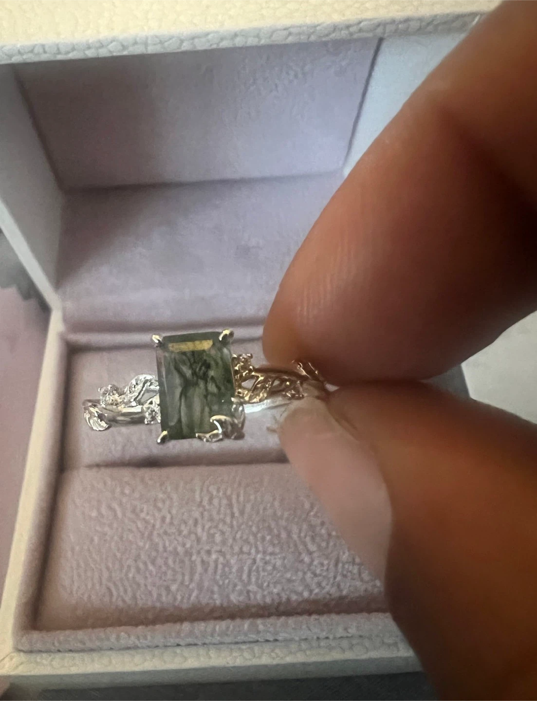 10K White Gold Moss Agate Ring Sz.9 - photo 2