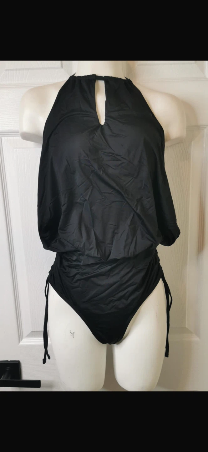 NEW! CUPSHE Black Halter Neck Swimsuit with Ruched Sides - photo 5
