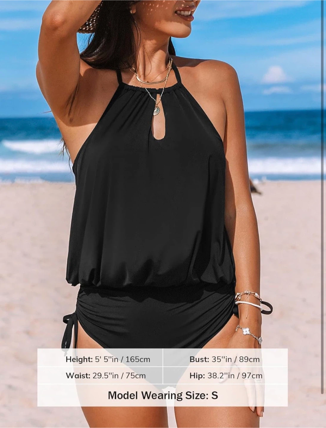 NEW! CUPSHE Black Halter Neck Swimsuit with Ruched Sides - photo 4