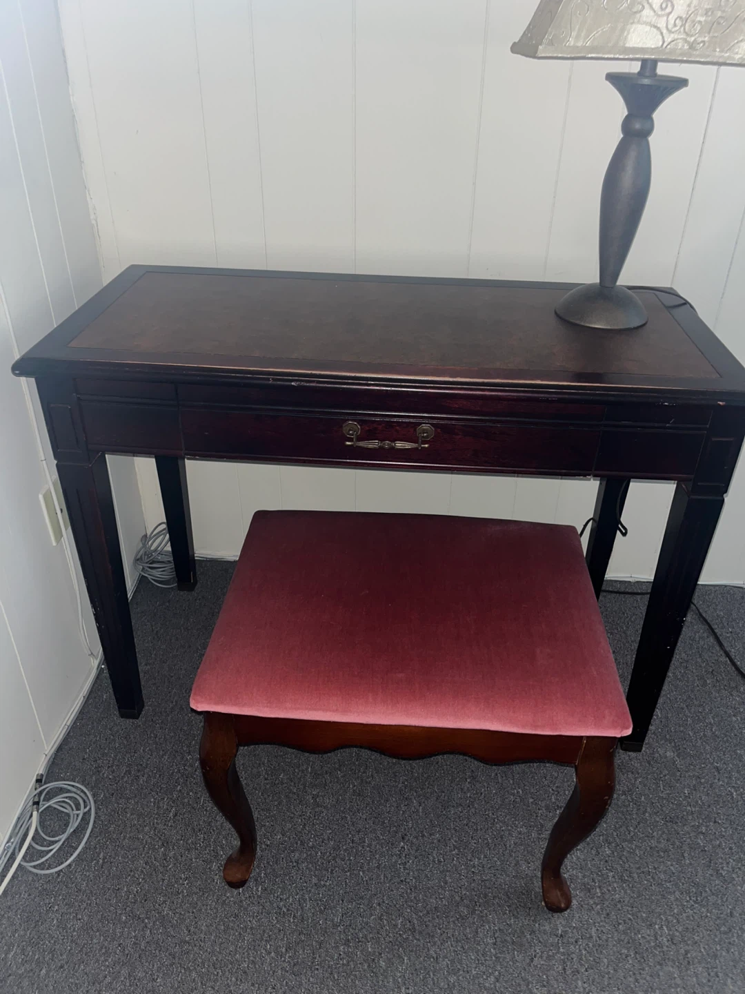 Vintage Vanity Stool - Red Velvet Top - photo 3