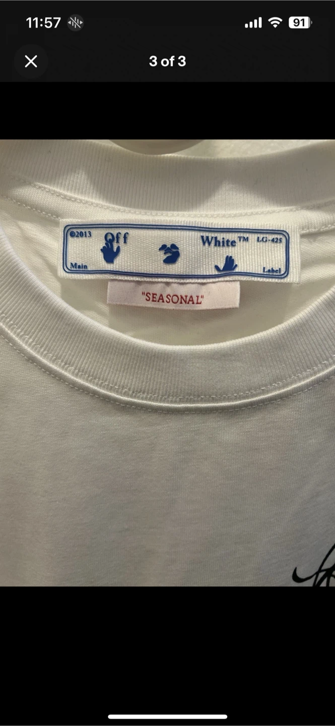 Off-White Hand Arrow Slim T-Shirt 'White/Black' Size Medium - photo 3